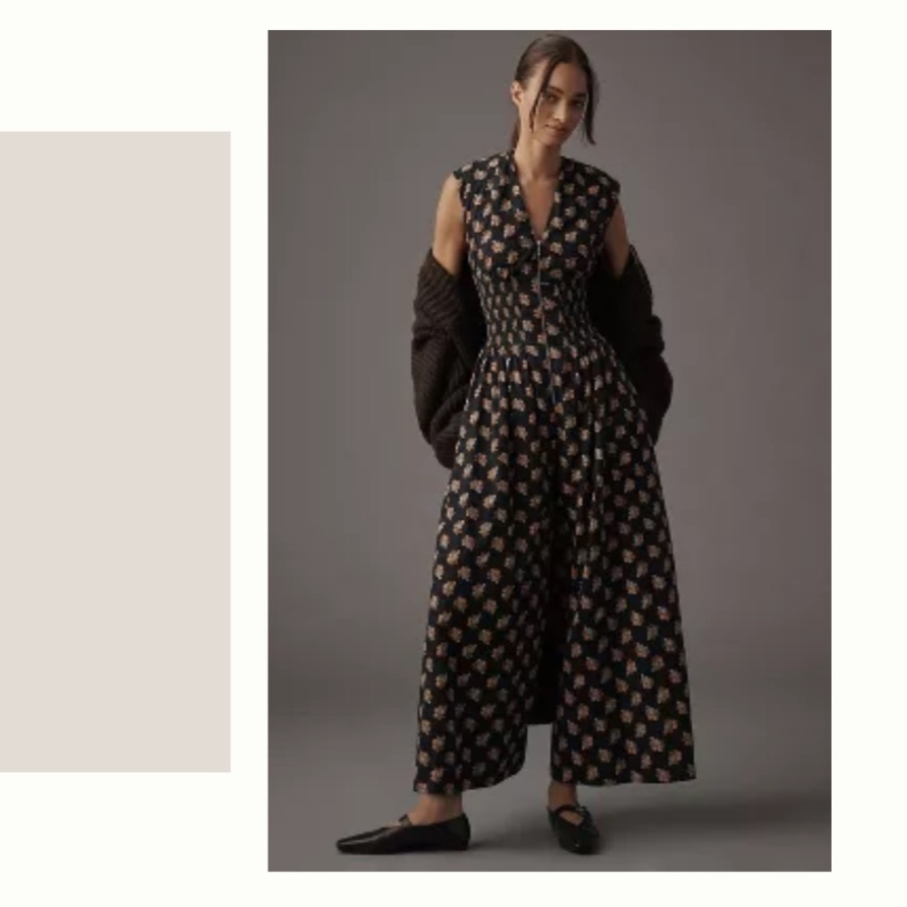 Anthropologie Floral Black Jumpsuit